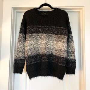 FOREVER 21 Fuzzy Eyelash Knit Gradient Stripe Sweater Black White Size M